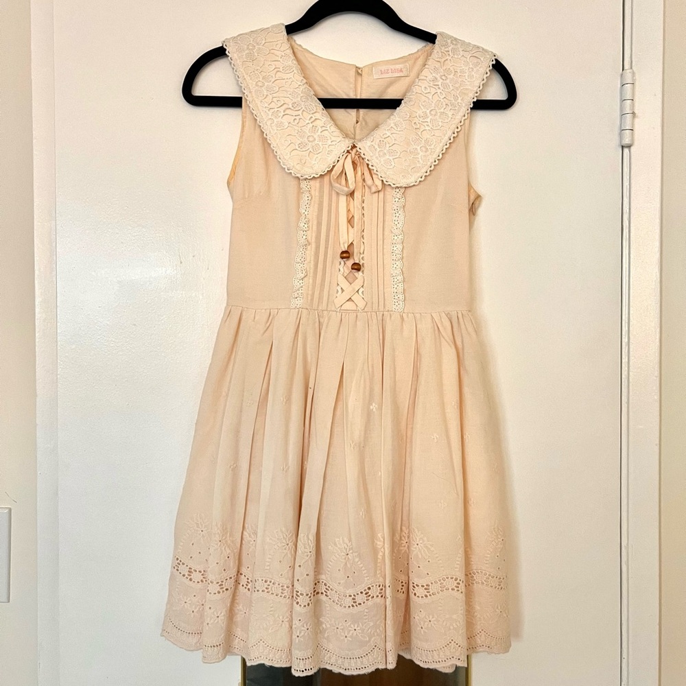 Liz Lisa Pink Eyelet Lace Bib Collar Sleeveless Dress